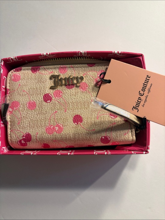 Juicy Couture Handbags - Juicy Couture Beige Wallet with Pink Cherry Print